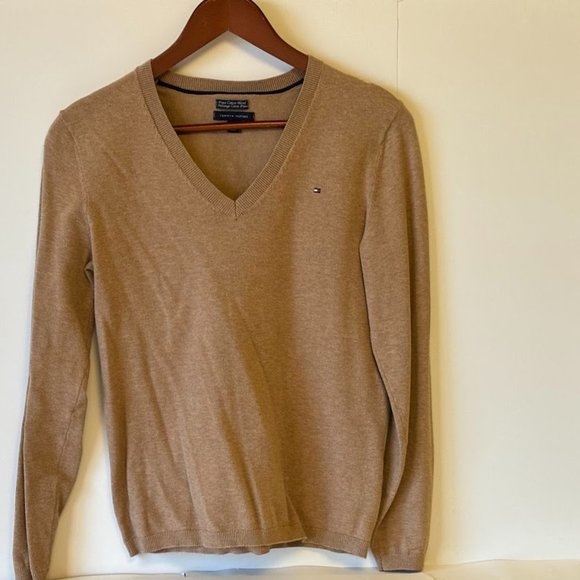 Tommy Hilfiger Sweaters - Tommy Hilfiger Women's V-Neck Pima Cotton Blend Sweater Camel Size Medium